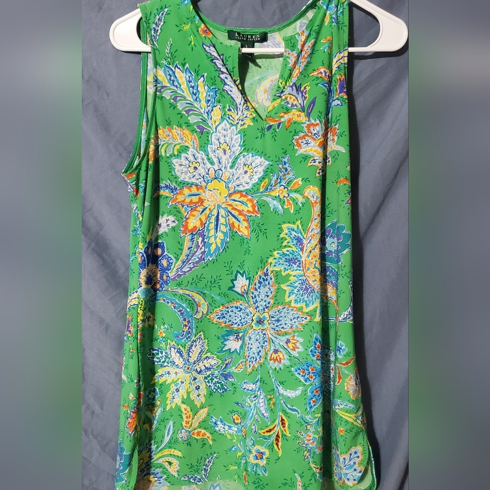 Lauren Ralph Lauren Green Floral Tank Top, Women's Small
